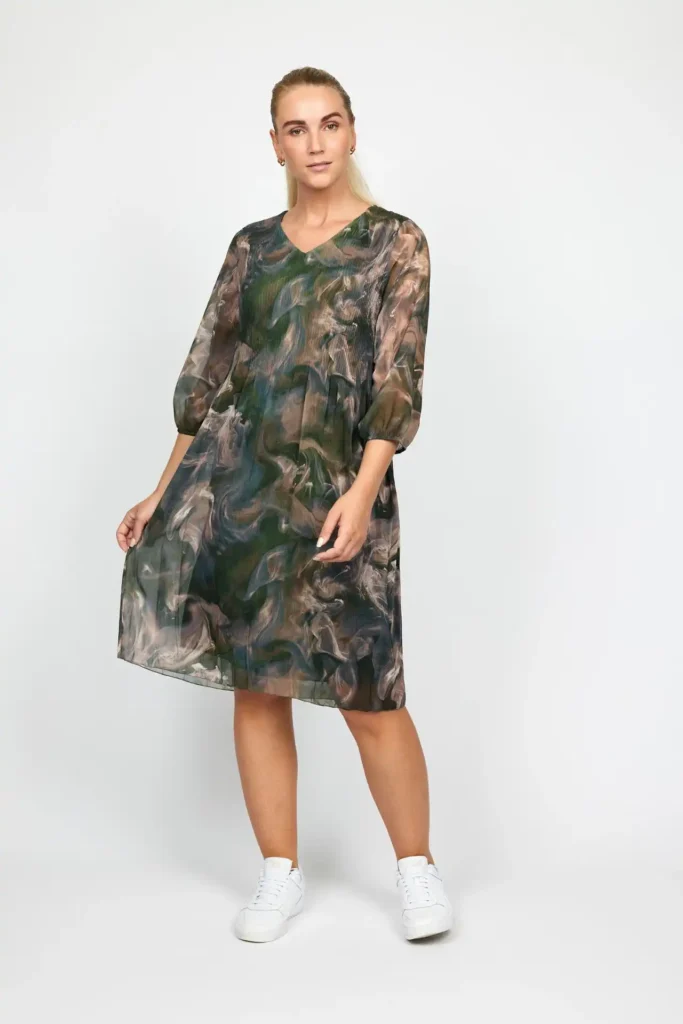 2Bizin sinivihreabeigekuvioinen mekko